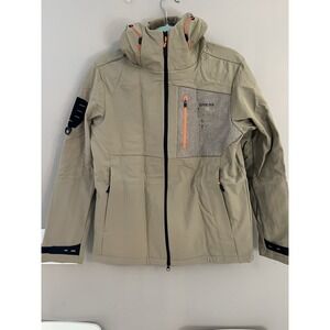 GORGEOUS Hooded Windbreaker Jacket Men Mid-Length Beige Gray Orange Zip Size S